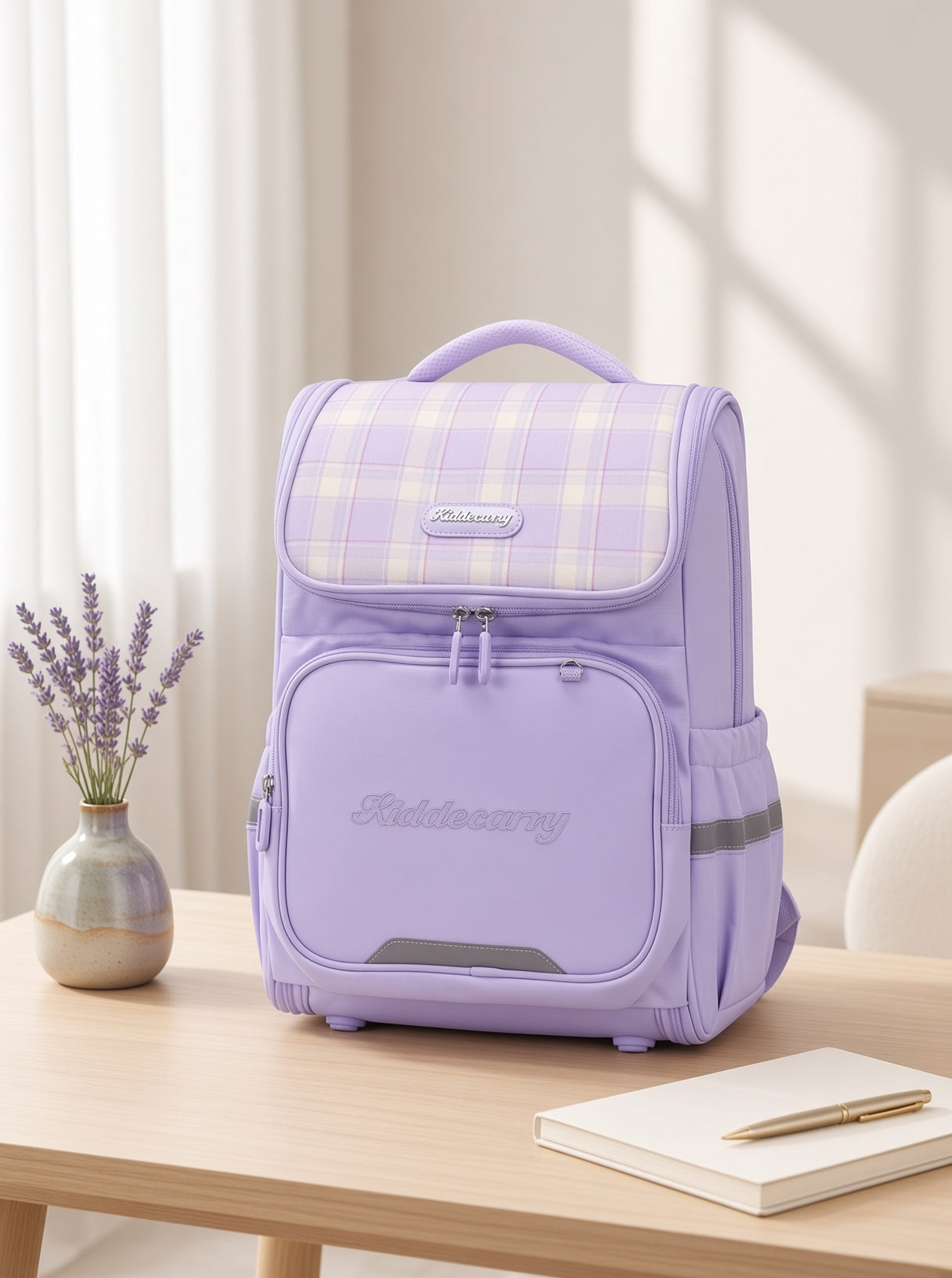 M&G Chenguang 16-Inch Kids School Backpack – Lightweight Waterproof School Bag, Lavender Plaid Design - No: ABB904V977