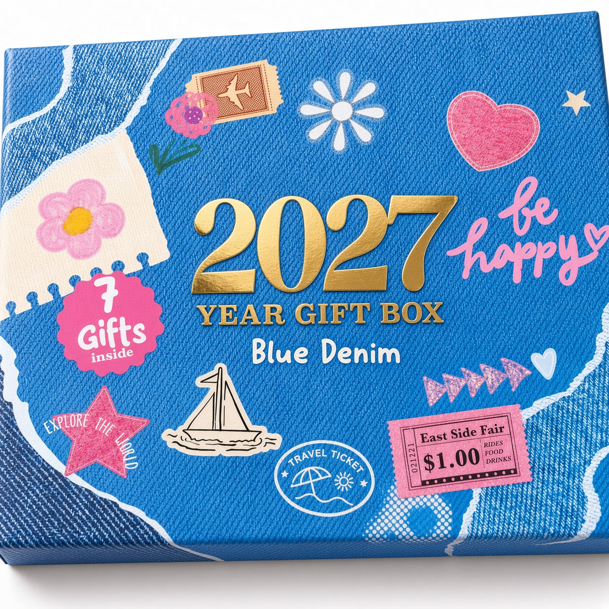 Mofakera Blue Denim 2027 Weekly Gift Box – A5 Weekly Planner & 7-Piece Stationery Gift Set - Jeans (Agenda )