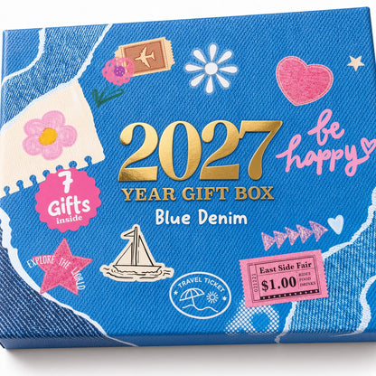 Mofakera Blue Denim 2027 Weekly Gift Box – A5 Weekly Planner & 7-Piece Stationery Gift Set - Jeans (Agenda )