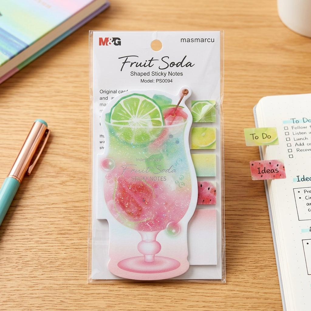 M&G Chenguang Masmarcu Fruit Soda Shaped Sticky Notes with Index Tabs – Decorative Memo Pad & Page Markers, Repositionable Adhesive - 1pcs- No:PS0094