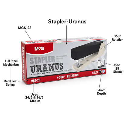 M&G Chenguang MGS-28 Rotating Heavy-Duty Stapler, 360° Rotation, 25-Sheet Capacity, Uses 24/6 & 26/6 Staples - No: ABS916JP
