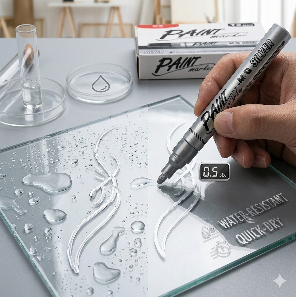 ماركر طلاء معدني فضي M&G – ماركر دائم متعدد الأسطح AOMY8571 | SKU: 6931747191307