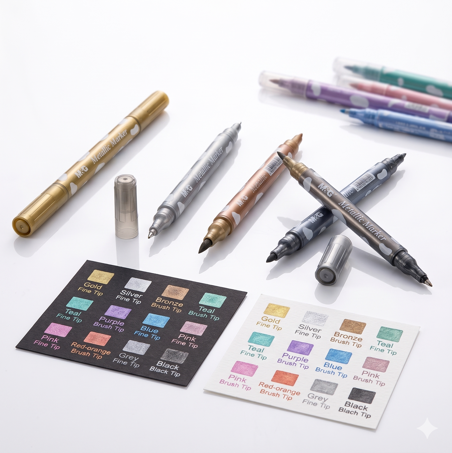 M&G 2-in-1 Metallic Pen No.FWBT0401 – Brush & Fine Tip for Art & Crafting
