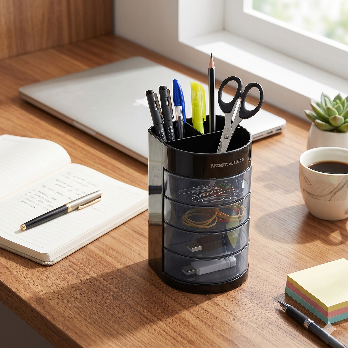 M&G Pen Holder  – Multi-Compartment Desktop Organizer with Drawers - No.98437