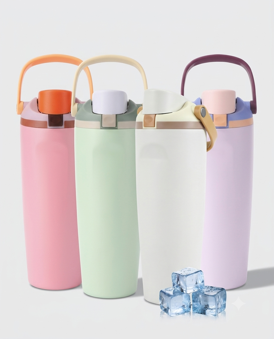 Thermos Flask with Straw, 900ml Stainless Steel Drinking Bottle with 2-in-1 Lid, Sports Bottle BPA-Free, Insulated Flask for Hot and Cold Beverages Water Bottle