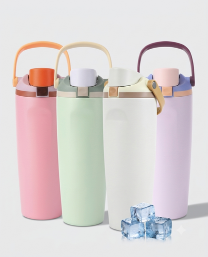 Thermos Flask with Straw, 900ml Stainless Steel Drinking Bottle with 2-in-1 Lid, Sports Bottle BPA-Free, Insulated Flask for Hot and Cold Beverages Water Bottle