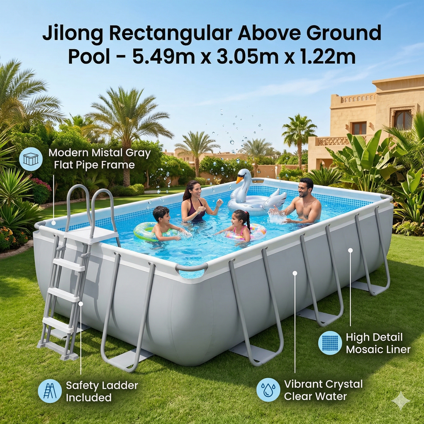 Jilong  Avenli Rectangular Pool Size : 5.49m*3.05m*1.22m 1000Gal Filter Pump, Ladder, Ground cloth and Cover - No:17728EU