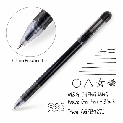 M&G Chenguang Wave Gel Pen 0.5mm Black – Super Smooth Writing Stick Gel Pen (AGPB4271)