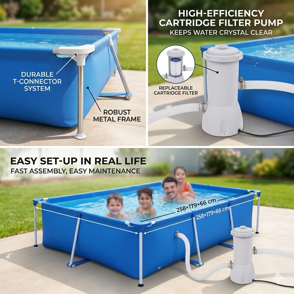 Jilong Avenli Above Ground Pool frame rectangular with filter 258*179*66 cm - No:17805EU