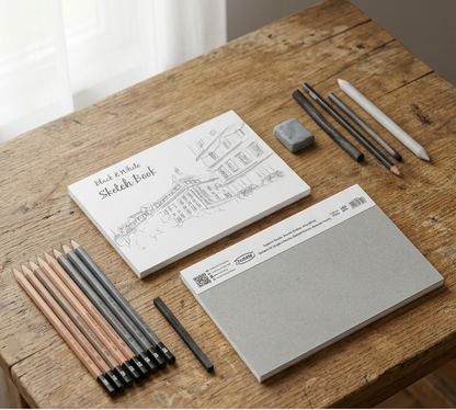 YASSIN Black & White Sketch Book 14 × 20 cm – 30 Sheets – 180 GSM – Premium Spiral Bound Drawing Pad for Pencil, Charcoal & Colored Pencils