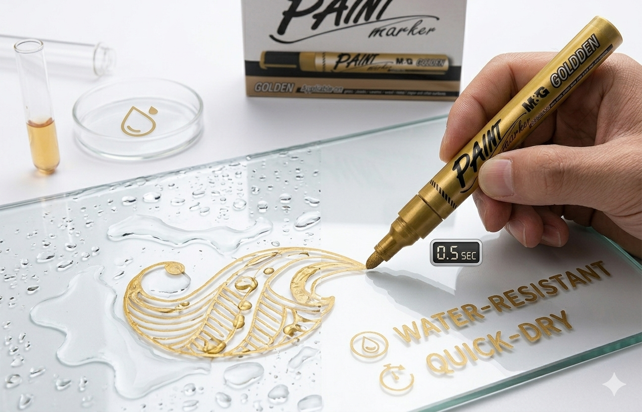 M&G Chenguang Permanent Metallic Paint Marker Pens for Multi-Surface Oil-Based Marker - Gold - 1pcs- No:AOMY8571