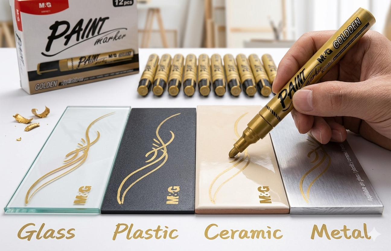 M&G Chenguang Permanent Metallic Paint Marker Pens for Multi-Surface Oil-Based Marker - Gold - 1pcs- No:AOMY8571