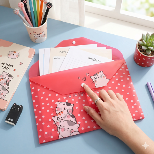 M&G Chenguang "So Many Cats" A4 Capsule Envelope – Secure Button Closure Document Holder