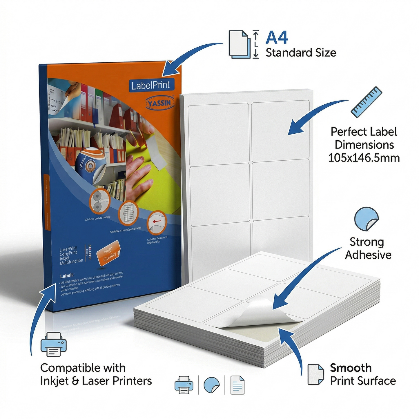 Yassin Pack of Label A4 Size (105x146.5mm) 4 labels per sheet - 100 sheets - view 5