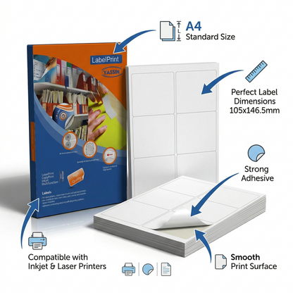 Yassin Pack of Label A4 Size (105x146.5mm) 4 labels per sheet - 100 sheets - view 5