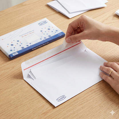 Yassin DL Self-Adhesive White Envelope – 22x11cm Peel & Seal for Letters & Mailing