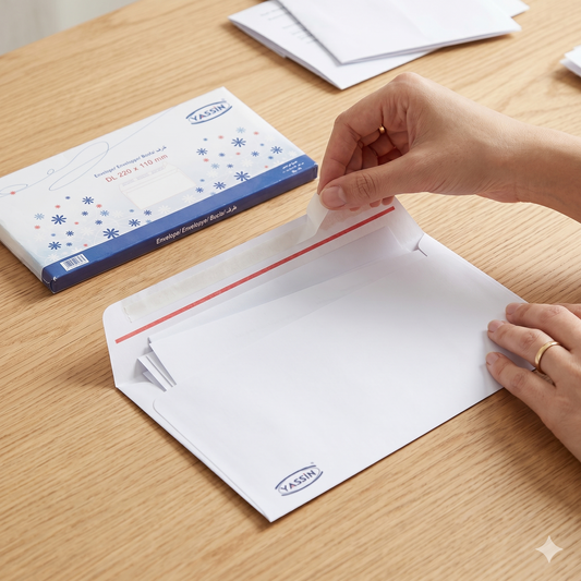 Yassin DL Self-Adhesive White Envelope – 22x11cm Peel & Seal for Letters & Mailing