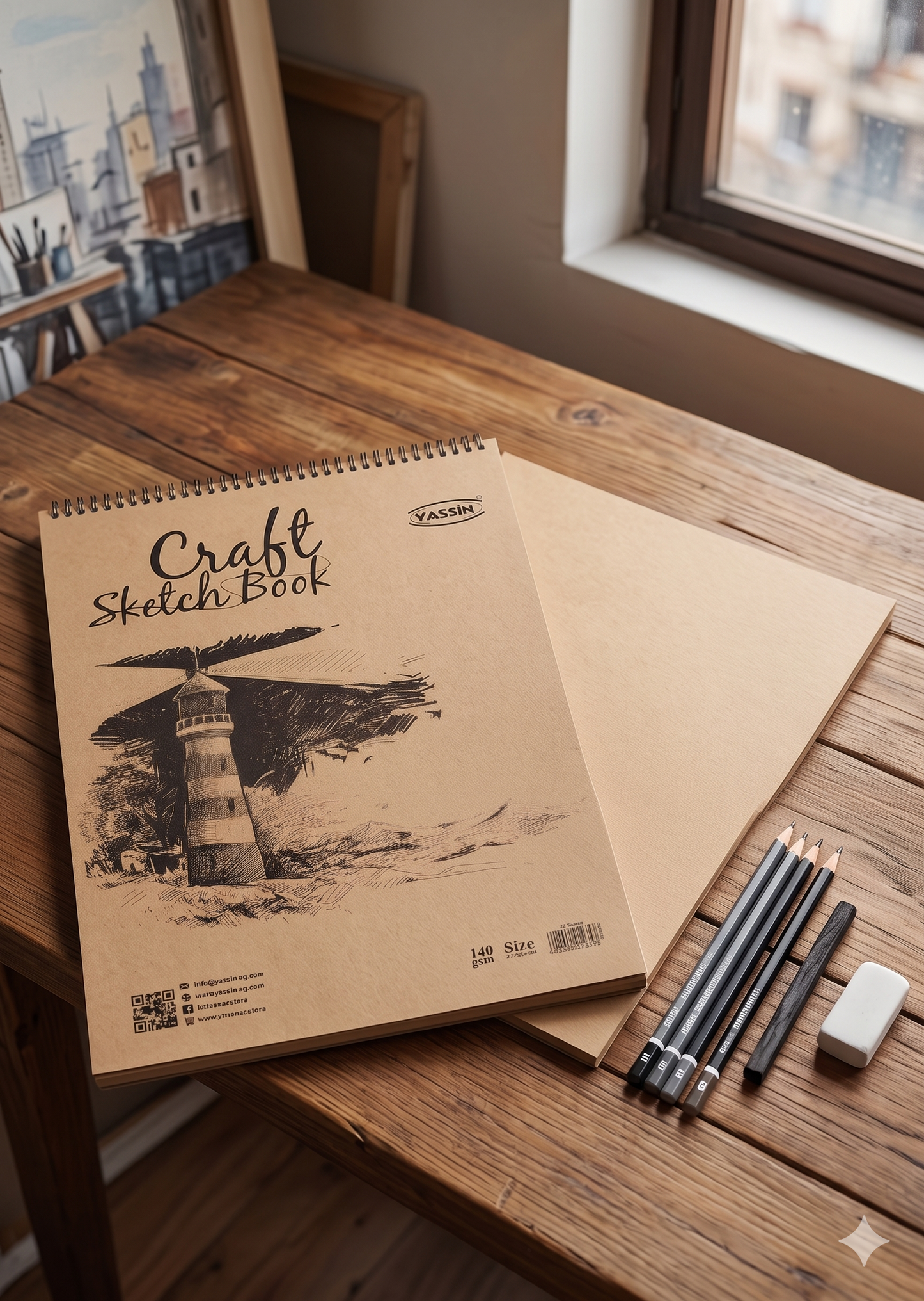 Yassin Craft Sketchbook, 24 Sheets 27x42cm Wire-Bound 140gsm for Art Projects