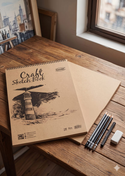 Yassin Craft Sketchbook, 24 Sheets 27x42cm Wire-Bound 140gsm for Art Projects
