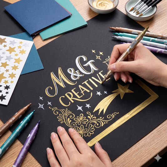 M&G 2-in-1 Metallic Pen No.FWBT0401 – Brush & Fine Tip for Art & Crafting