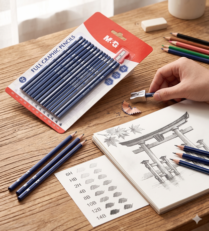 M&G Chenguang Set of black graphite pencils with a sharpener 12pcs - No:AWP357H5