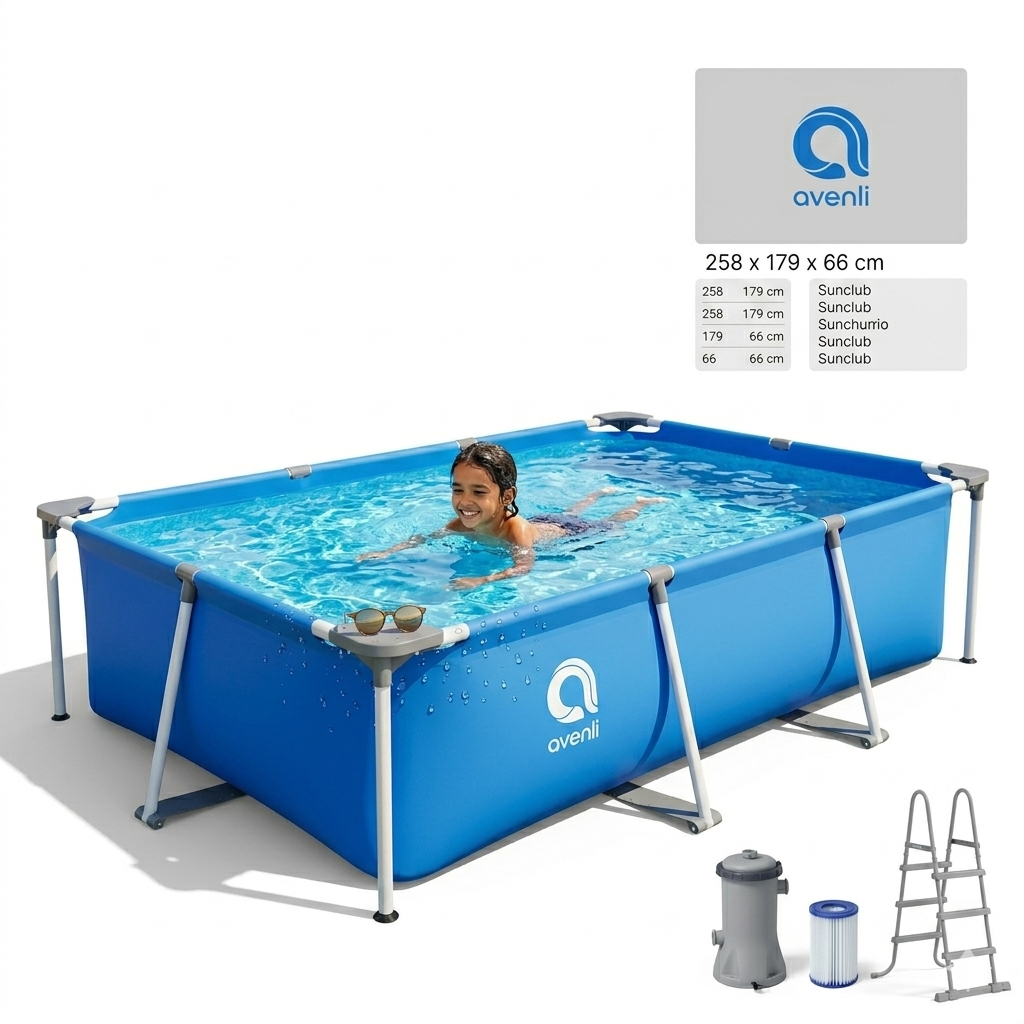 Jilong Avenli Above Ground Pool frame rectangular with filter 258*179*66 cm - No:17805EU