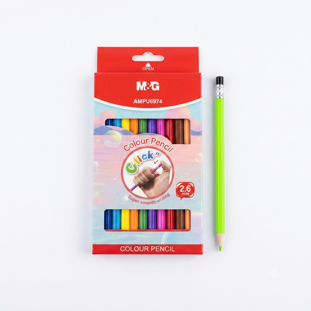 M&G Chenguang Click Color Pencils, 12 Colors, 2.6mm Lead – Retractable Coloring Pencil Set for Kids, Students & Artists - No: AMPU6974