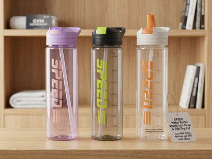 SPEED Stylish 700ML Water Bottle with Straw & Flip-Top Lid - 1pcs - Assorted Color