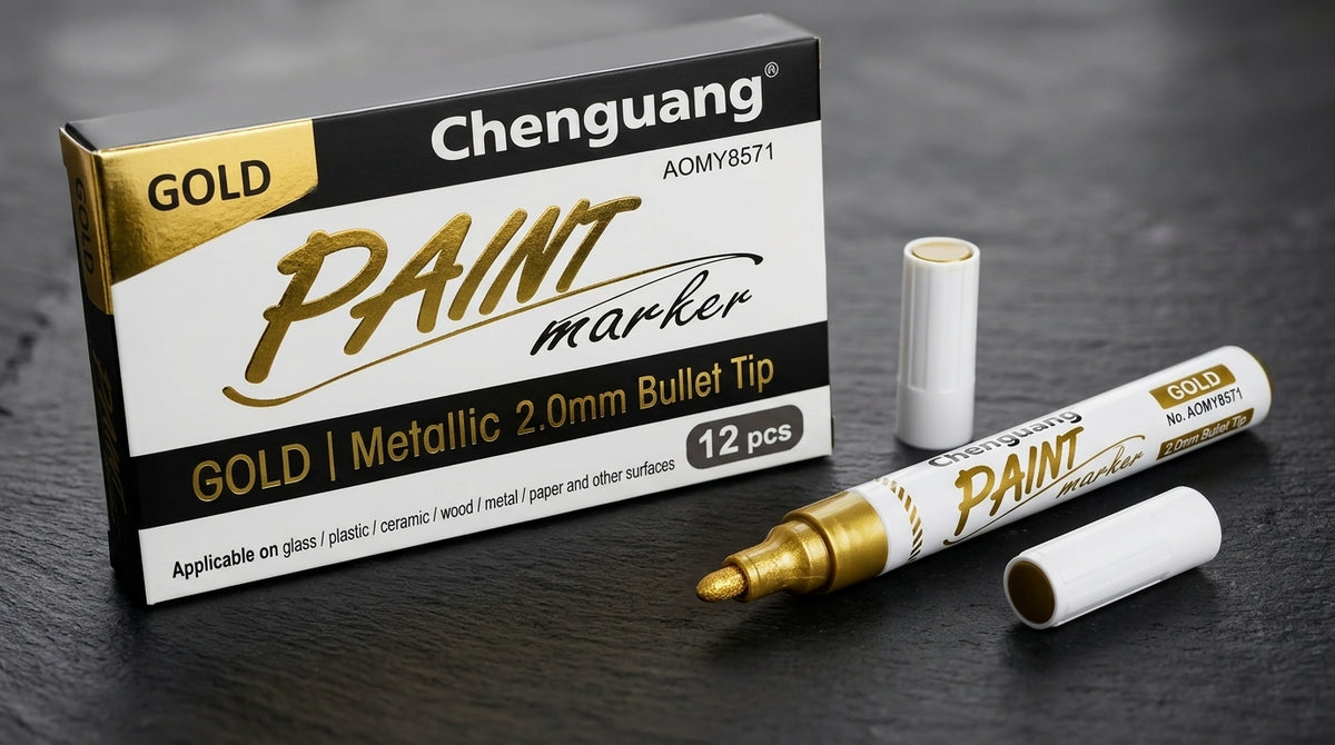 M&G Chenguang Permanent Metallic Paint Marker Pens for Multi-Surface Oil-Based Marker - Gold - 1pcs- No:AOMY8571