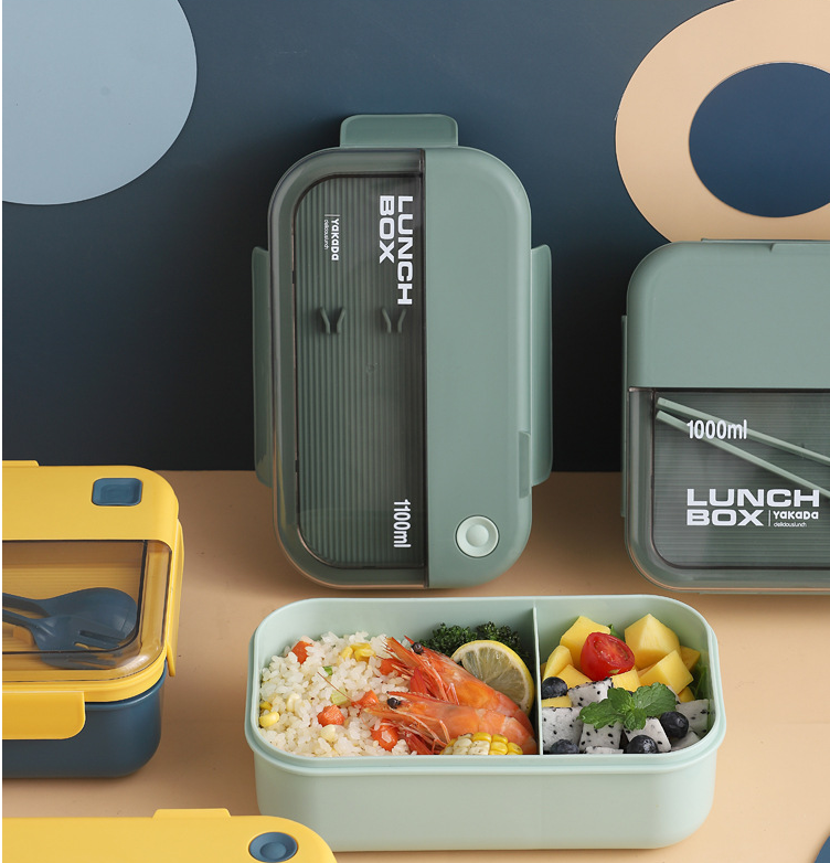 1100ml Lunch Box with Divider & Built-in Cutlery – Leak-Resistant Food Container for School, Office & Travel