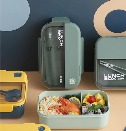 1100ml Lunch Box with Divider & Built-in Cutlery – Leak-Resistant Food Container for School, Office & Travel