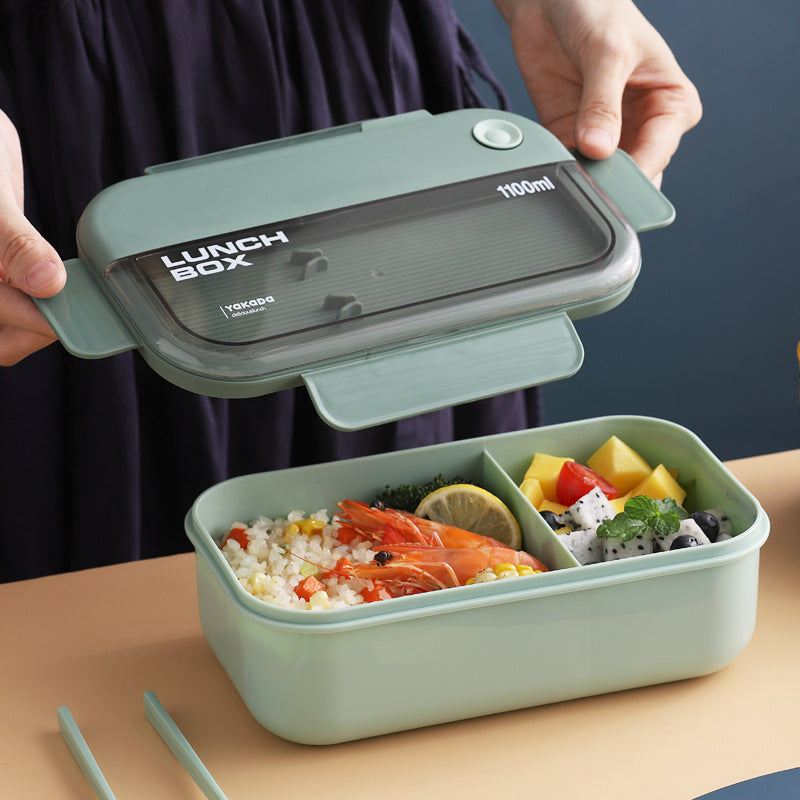 1100ml Lunch Box with Divider & Built-in Cutlery – Leak-Resistant Food Container for School, Office & Travel