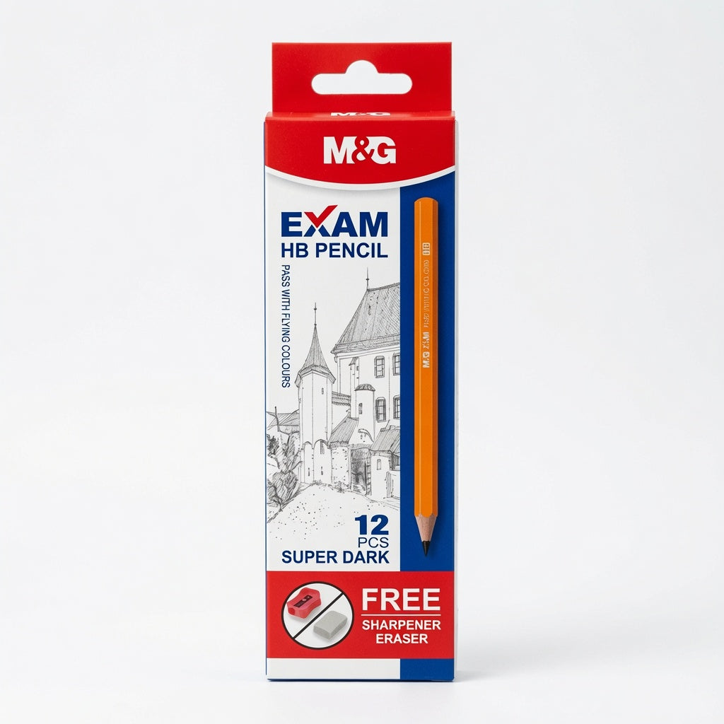 M&G Chenguang Exam HB Wooden Pencils – Super Dark Graphite with Free Sharpener & Eraser, 12-Pack, School & Exam Writing - No: AWP32014