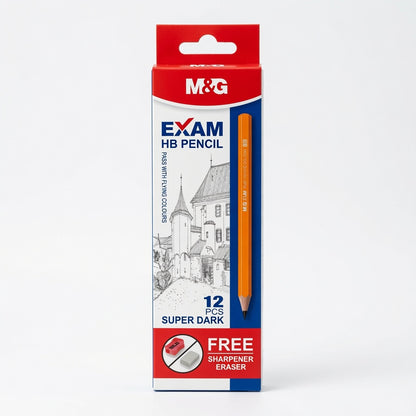 M&G Chenguang Exam HB Wooden Pencils – Super Dark Graphite with Free Sharpener & Eraser, 12-Pack, School & Exam Writing - No: AWP32014