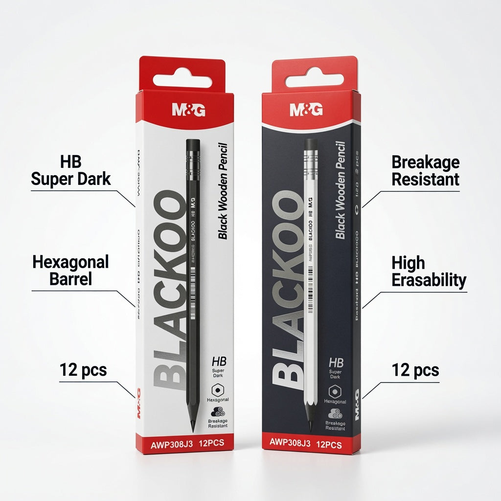 M&G Chenguang Blackoo HB Wooden Pencils – Super Dark Graphite, Break-Resistant Hexagonal Pencils, 12-Pack, School & Office Use  - No: AWP308J3