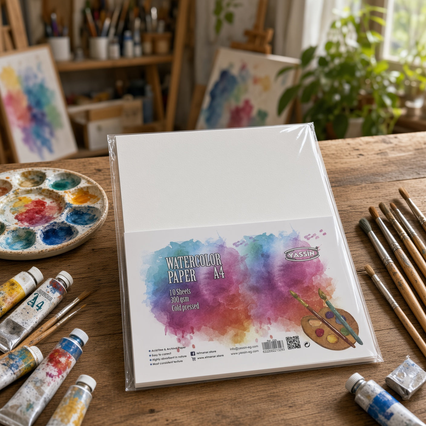 YASSIN Watercolor Paper A4 – 10 Sheets, 300 GSM, Cold Pressed, Acid-Free & Archival White Paper - No: 1329