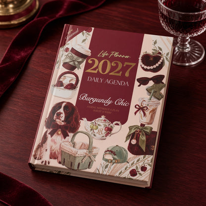 Mofakera Burgundy Chic Hardcover Daily Agenda 2027 – Premium Planner with Gift Card & Bookmark - Size: A5 - Drak Red (Agenda)