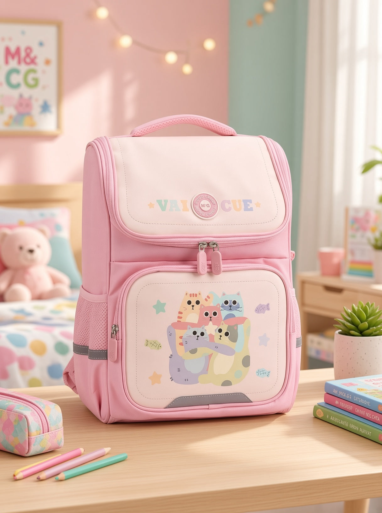 M&G Chenguang 16.5-Inch Kids School Backpack – Lightweight Waterproof School Bag with Cute Cat Design - No: ABB904R7A