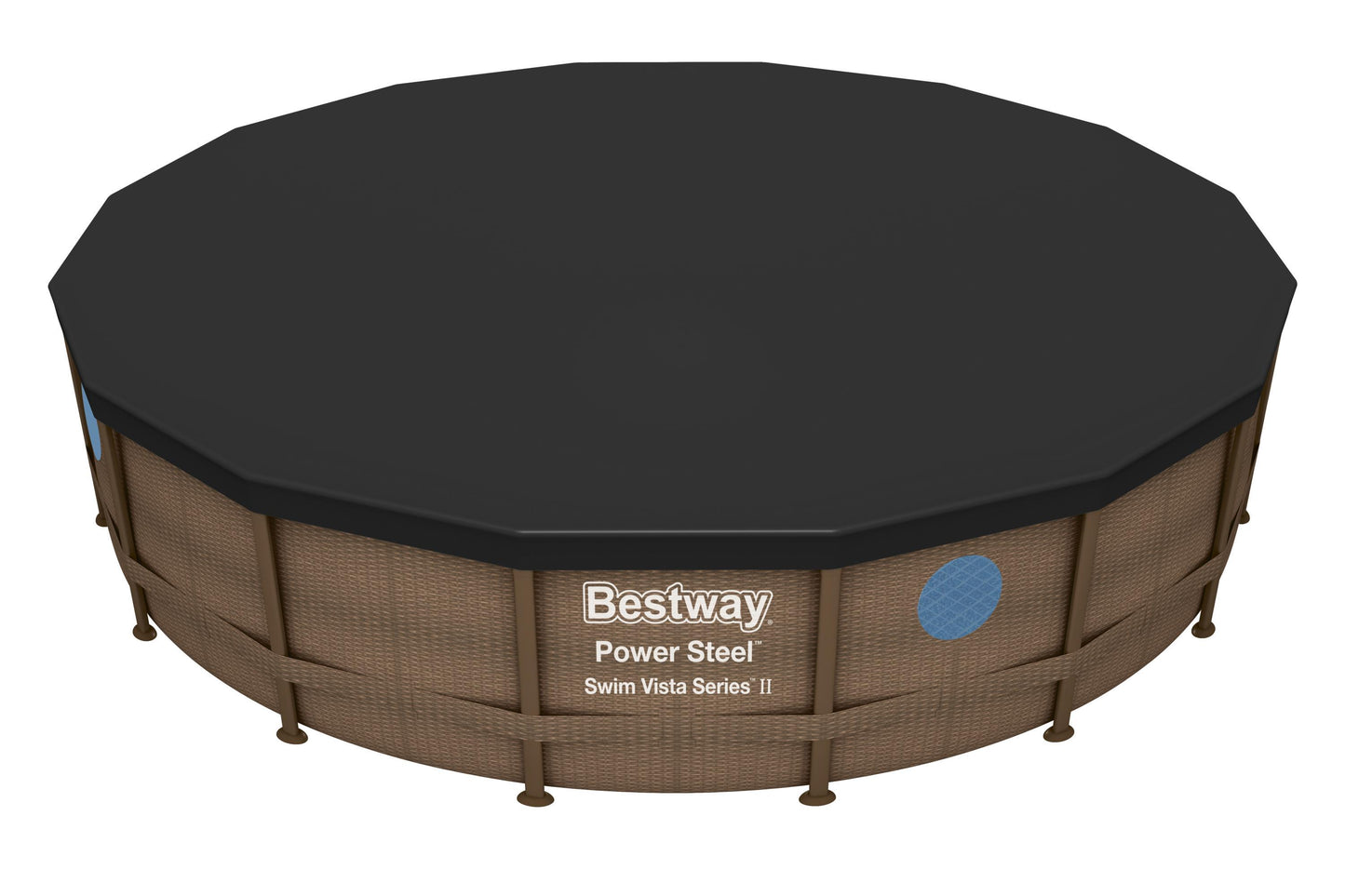 Bestway Rattan Round Pool 488 x 122 cm Standard Filter Pump Large Outdoor Swimming Pool - No:56725