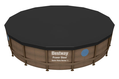 Bestway Rattan Round Pool 488 x 122 cm Standard Filter Pump Large Outdoor Swimming Pool - No:56725