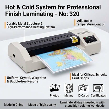 Heavy Duty Laminator Machine – Hot & Cold System for Professional Finish Laminating - Size: A4 - No: 320 (Copy)