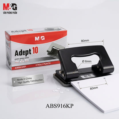 M&G Chenguang Heavy Duty 2-Hole Paper Punch – 10 Sheets Capacity, 80mm Hole Distance, 6mm Hole Diameter - No: ABS916KP