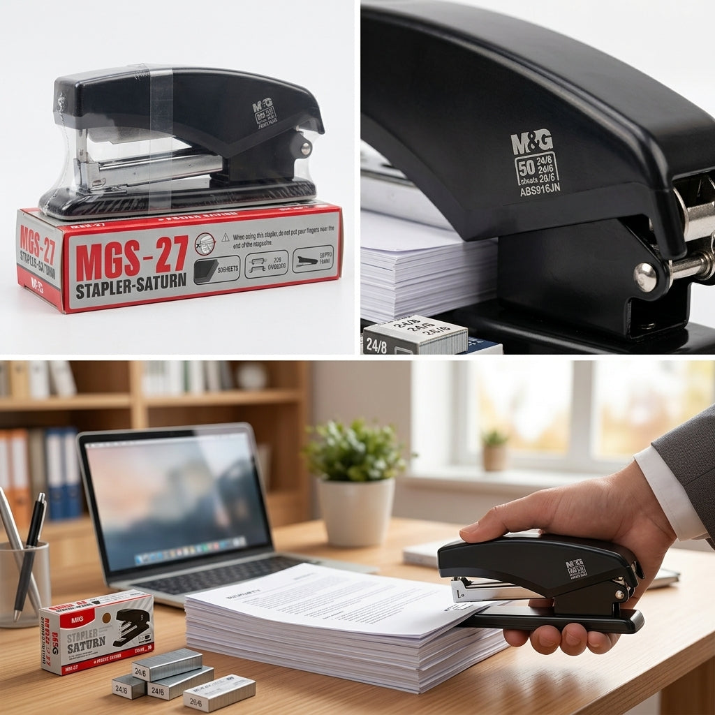 M&G Chenguang MGS-27 Heavy Duty Metal Stapler – 50 Sheets Capacity, 70mm Stapling Depth, Compatible with 24/8, 24/6 & 26/6 Staples - No: ABS916JN