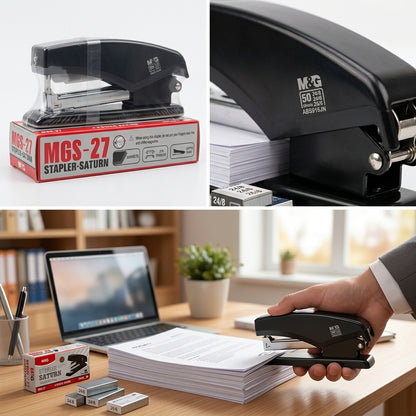 M&G Chenguang MGS-27 Heavy Duty Metal Stapler – 50 Sheets Capacity, 70mm Stapling Depth, Compatible with 24/8, 24/6 & 26/6 Staples - No: ABS916JN
