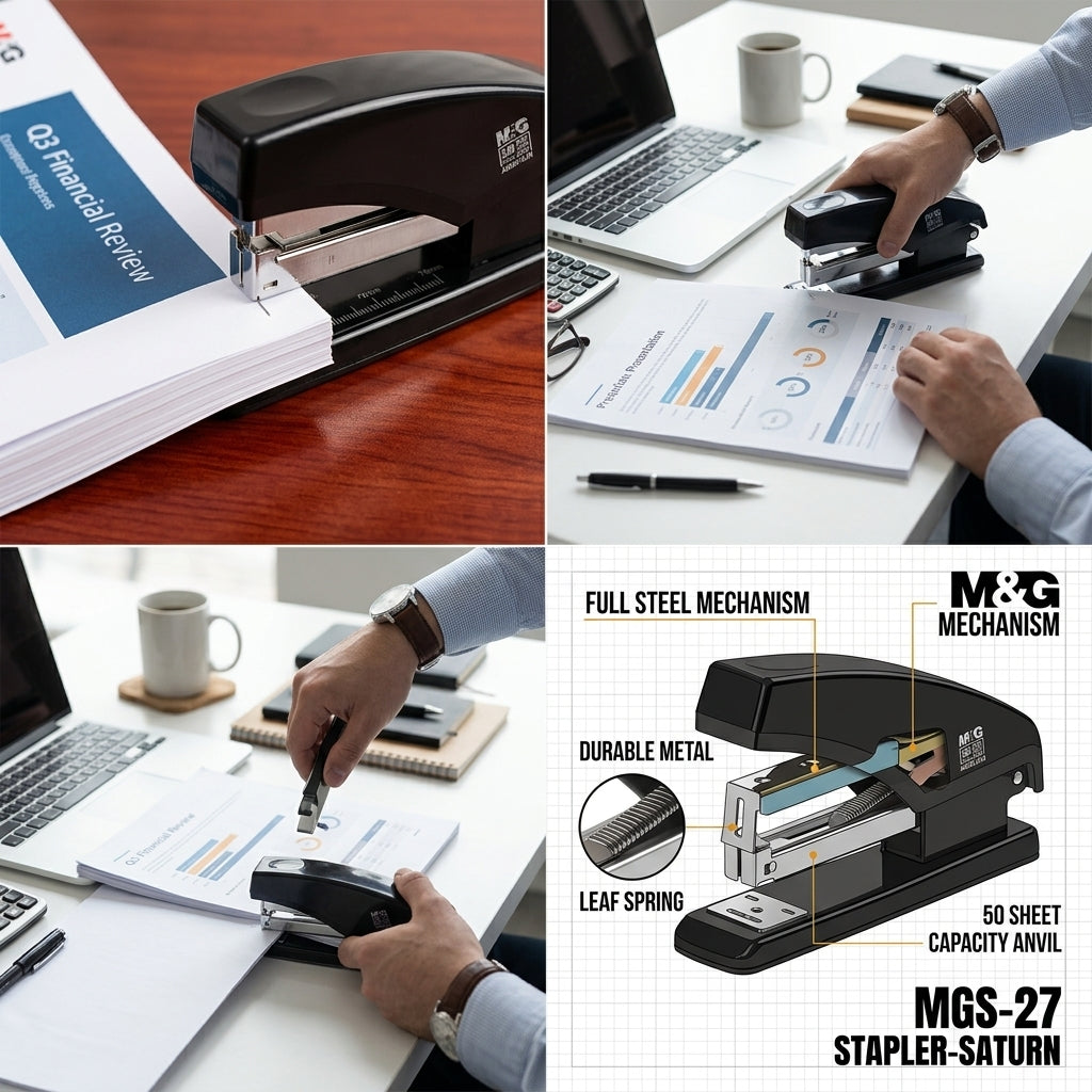 M&G Chenguang MGS-27 Heavy Duty Metal Stapler – 50 Sheets Capacity, 70mm Stapling Depth, Compatible with 24/8, 24/6 & 26/6 Staples - No: ABS916JN