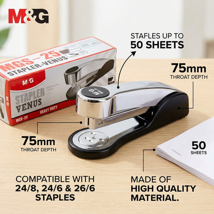 M&G Chenguang MGS-25 Heavy Duty Stapler – Up to 50 Sheets, Compatible with 24/8, 24/6 & 26/6 Staples - 1pcs - No: ABS916JH