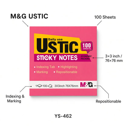 M&G Chenguang USTIC Sticky Notes – 100 Sheets, 3 × 3 Inch (76 × 76 mm) – Repositionable Self-Stick Notes - No: YS-462
