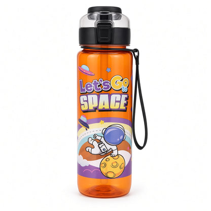 Kids Space Adventure Water Bottle 1000ml with Straw, Flip-Top Lid & Carry Strap - 1pcs