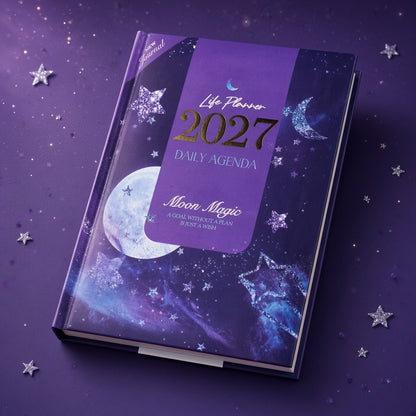 Mofakera Moon Magic Hardcover Daily Agenda 2027 – Premium Planner with Gift Card & Bookmark - Size: A5 - Purple (Agenda)