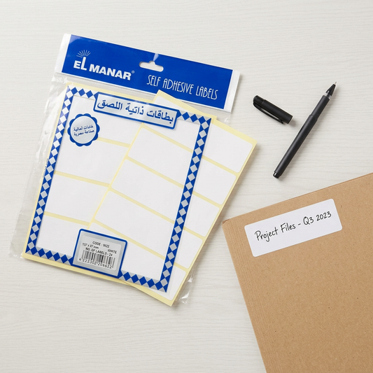 El Manar 137x37mm strip labels pack with labeled kraft folder and pen